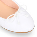 White Soft nappa leather girl ballet flats with adjustable Bow.