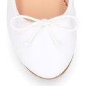 White Soft nappa leather girl ballet flats with adjustable Bow.