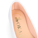 White Soft nappa leather girl ballet flats with adjustable Bow.