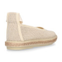 Girl natural linen canvas Ballet flat shoes espadrille style with ties closure.