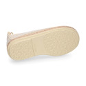 Girl natural linen canvas Ballet flat shoes espadrille style with ties closure.