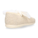 Girl natural linen canvas Mary Jane shoes angel style with plumeti ribbon closure.