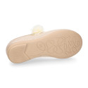 Shiny Canvas Ballet flat shoes with elastic band with flower.