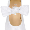 Shiny Canvas Little Mary Jane shoes with hook and loop strap closure with bow.