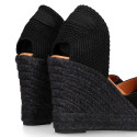 Black suede leather women espadrille shoes with ties closure.