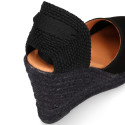 Black suede leather women espadrille shoes with ties closure.