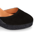 Black suede leather women espadrille shoes with ties closure.