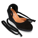 Black suede leather women espadrille shoes with ties closure.