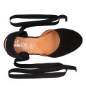 Black suede leather women espadrille shoes with ties closure.