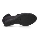 Black suede leather women espadrille shoes with ties closure.