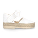 Voile cotton canvas baby girl espadrille shoes with bow design.