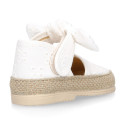 Voile cotton canvas baby girl espadrille shoes with bow design.