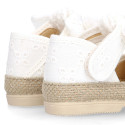 Voile cotton canvas baby girl espadrille shoes with bow design.