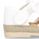 Voile cotton canvas baby girl espadrille shoes with bow design.