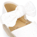 Voile cotton canvas baby girl espadrille shoes with bow design.