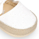 Voile cotton canvas baby girl espadrille shoes with bow design.