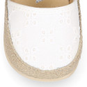 Voile cotton canvas baby girl espadrille shoes with bow design.