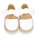 Voile cotton canvas baby girl espadrille shoes with bow design.