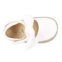 Voile cotton canvas baby girl espadrille shoes with bow design.