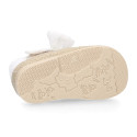 Voile cotton canvas baby girl espadrille shoes with bow design.