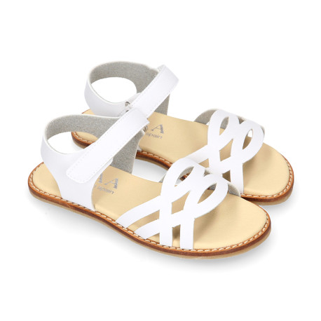Okaa Flex Girl Sandal shoes to dress with braided design in White color. RESPECTFUL model.