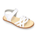 Okaa Flex Girl Sandal shoes to dress with braided design in White color. RESPECTFUL model.