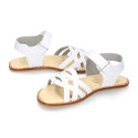 Okaa Flex Girl Sandal shoes to dress with braided design in White color. RESPECTFUL model.