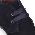 New Suede leather laces up style ankle boot shoes with waves.