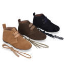 New Suede leather laces up style ankle boot shoes with waves.