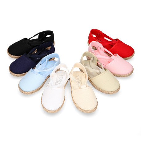 Cotton Canvas Girl espadrille shoes with ties closure.