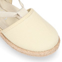 Cotton Canvas Girl espadrille shoes with ties closure.