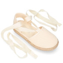 Cotton Canvas Girl espadrille shoes with ties closure.