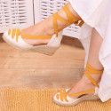 Cotton canvas wedge sandals espadrille shoes GOYESCA style with crossed ties.