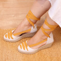 Cotton canvas wedge sandals espadrille shoes GOYESCA style with crossed ties.