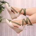 Cotton canvas wedge woman espadrilles shoes Valenciana style with THREE FASHION COLORS RIBBONS design.