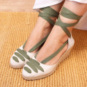 Cotton canvas wedge woman espadrilles shoes Valenciana style with THREE FASHION COLORS RIBBONS design.