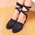 Black Lace Cotton Canvas women espadrille shoes.