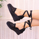 Black Lace Cotton Canvas women espadrille shoes.