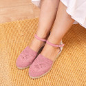 Lace Cotton Canvas women espadrille shoes in make up pink color.