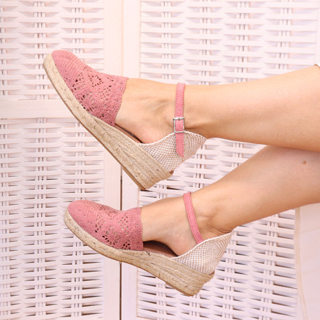 Lace Cotton Canvas women espadrille shoes in make up pink color.