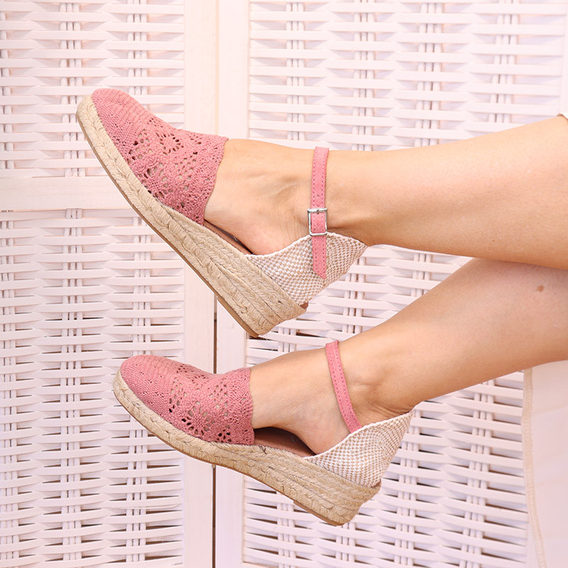 Lace Cotton Canvas women espadrille shoes in make up pink