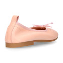 Soft Nappa leather classic girl ballet flats with adjustable ribbon in Nude color.