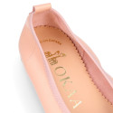 Soft Nappa leather classic girl ballet flats with adjustable ribbon in Nude color.