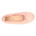 Soft Nappa leather classic girl ballet flats with adjustable ribbon in Nude color.