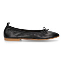 Soft Nappa leather classic girl ballet flats with adjustable ribbon in Black color.