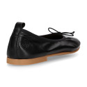 Soft Nappa leather classic girl ballet flats with adjustable ribbon in Black color.