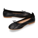 Soft Nappa leather classic girl ballet flats with adjustable ribbon in Black color.