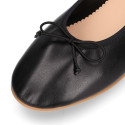 Soft Nappa leather classic girl ballet flats with adjustable ribbon in Black color.