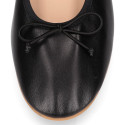 Soft Nappa leather classic girl ballet flats with adjustable ribbon in Black color.