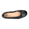 Soft Nappa leather classic girl ballet flats with adjustable ribbon in Black color.